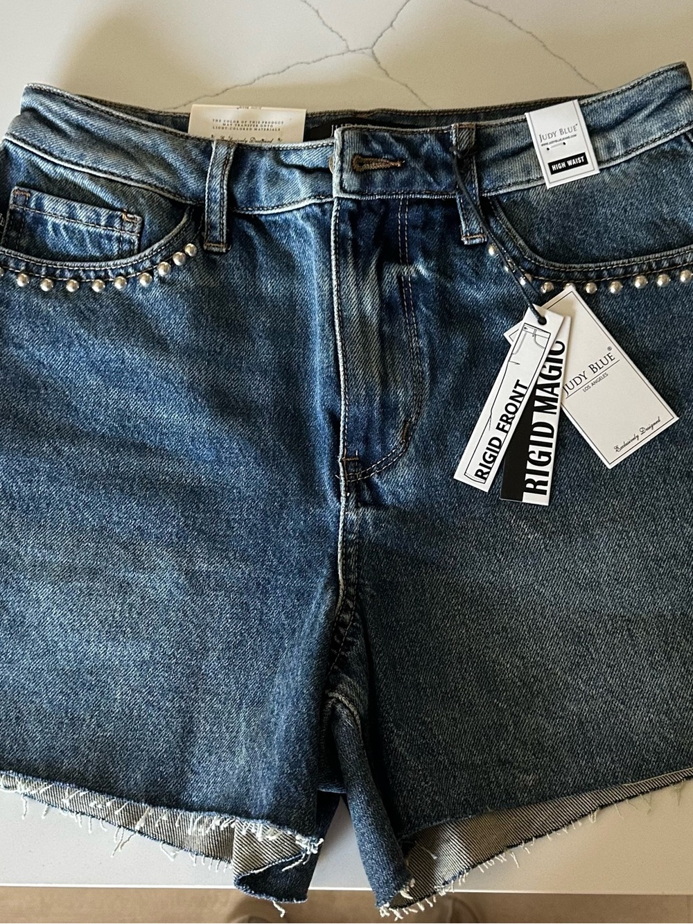 Judy Blue Dark Wash Denim Jean Shorts with Pearl Trim